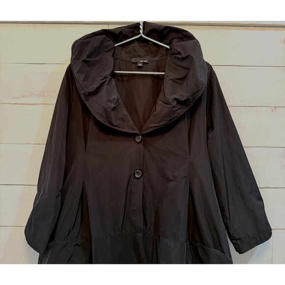 SUZE XS Sun Kim Black Coat Lagenlook Wired Collar Light Jacket - Picture 2 of 9